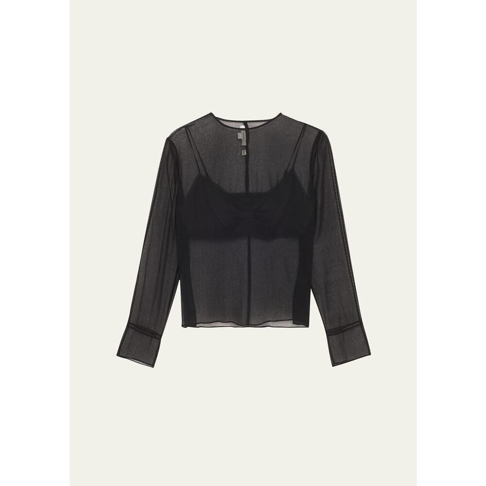 Vince Sheer Lace Trim Top - S Black